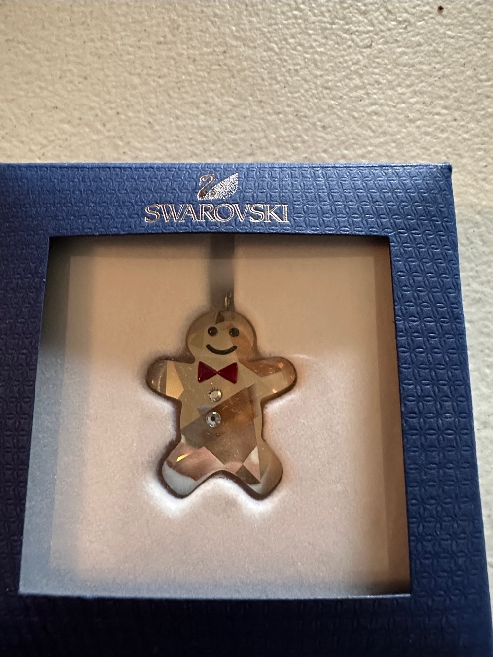 Vintage 2010/Swarovski Clear Crystal Gingerbread with Red Bow Accent, New